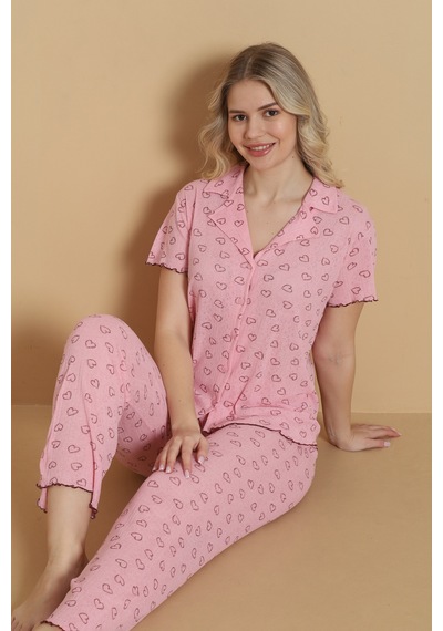 Wordex Mirano 1711 Kalp Desenli Pointel İnce Kumaş Düğmeli Kısa Kollu Kadın Pijama Takımı Pembe Wordex Mirano 1711 Kalp Desenli Pointel İnce Kumaş Düğmeli Kısa Kollu Kadın Pijama Takımı Pembe