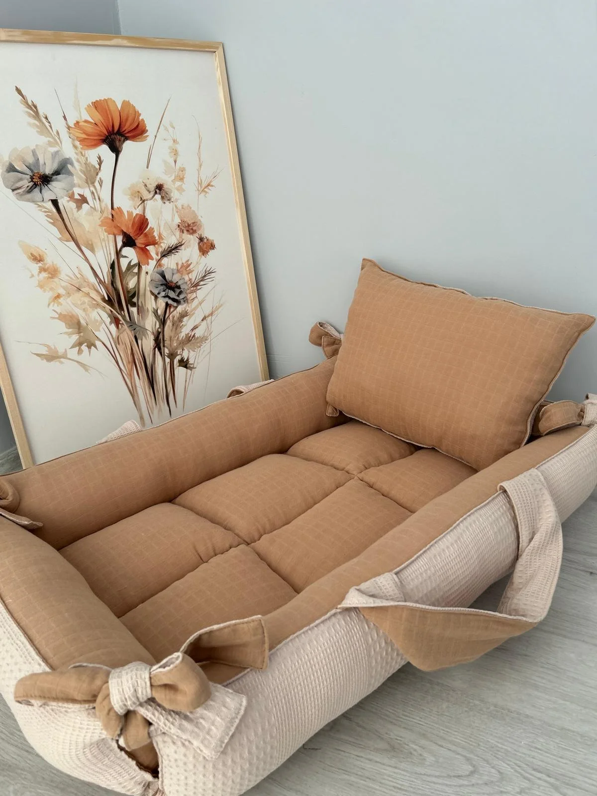 %100 Pamuk Çift Katlı Çift Kullanımlı Anne Yanı Yatağı Kahve 40 x 90 x 10 CM