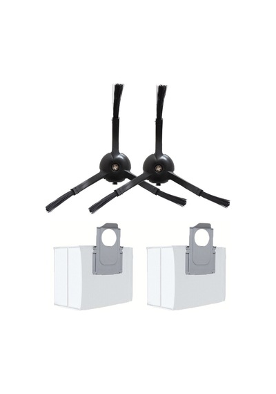 Roborock S8 Sonic Uyumlu 2 Adet Siyah Yan Fırça 2 Adet Toz Torbası