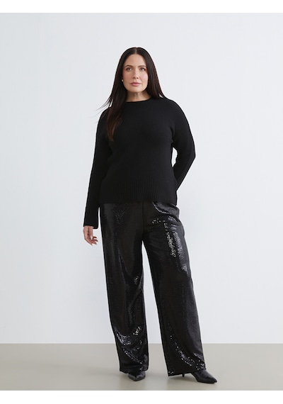 Lcw Everyday Siyah Standart Fit Payetli Kadın Pantolon