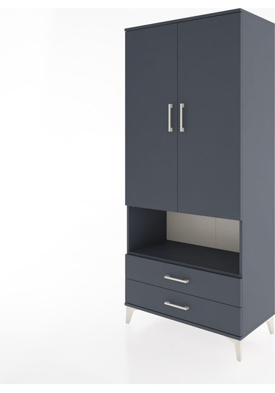 Hyperion Dolap 5 Raflı 2 Çekmeceli 2 Kapaklı 88x44x195 Antrasit-antrasit Antrasit