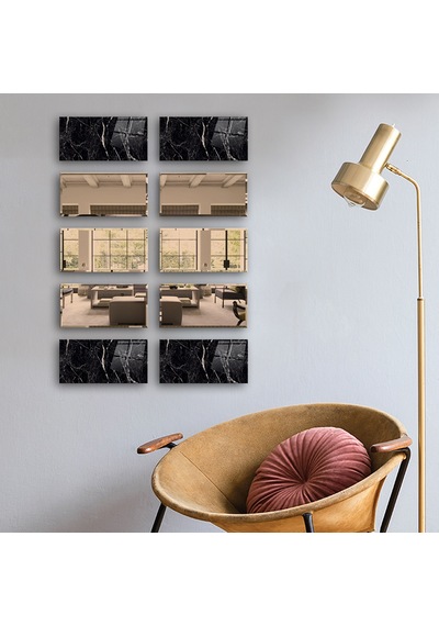 Dekor Camı | Granit Desenli Cam ve Bronz Ayna | 10'lu Takım Granit Desen