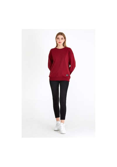 MMetalic Kadın Bordo Renk Basic Bisiklet Yaka Sweatshirt