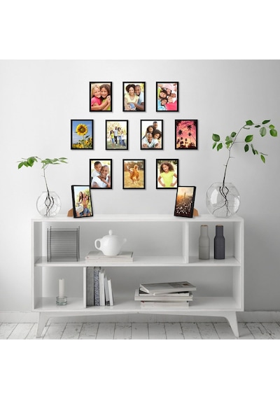 12 Parça 5x7 Galeri Duvar Resim Çerçevesi Seti Siyah Cilalı Camlı Yatay Ve Dikey Biçimlerde Duvar Ve Masa Üstü İ
