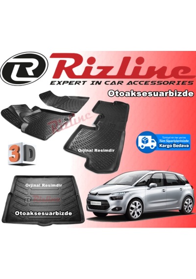 Citroen C4 Picasso 3D Paspas+Bagaj Havuzu 2013-2020 Arası Rizline