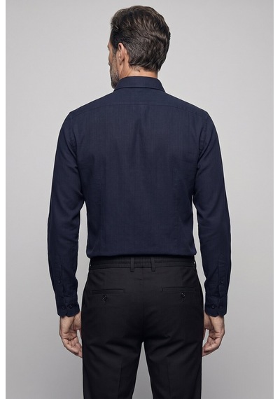 Bisse Lacivert Regular Fit Keten Birit Yaka Gömlek Gmktna1224017 C39