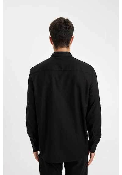 DeFacto Regular Fit Polo Yaka Oxford Basic Düz Uzun Kollu Gömlek A8028AX23AUBK81