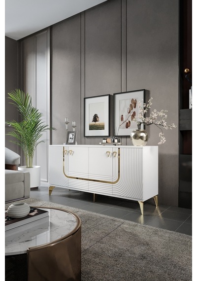 ART KONSOL MDF MEBRAN KAPAK BEYAZ GOLD