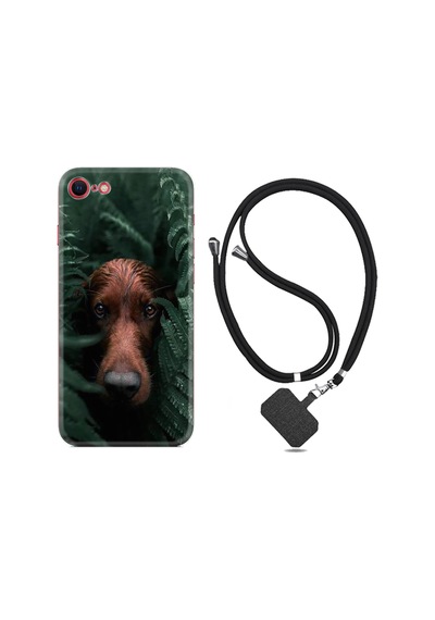 Apple Uyumlu iPhone 7 8 Kılıf Boyun Askılı Flowers Dog 1346