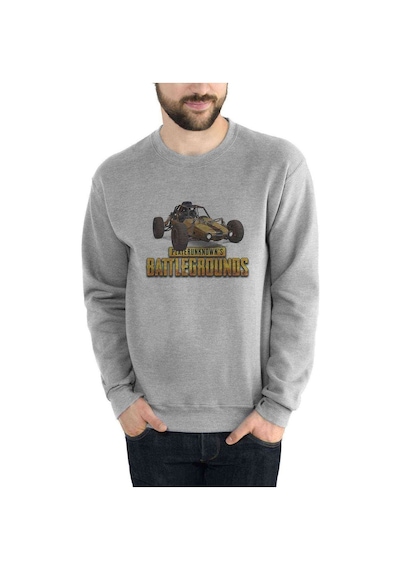Playerunknwns Battelgrounds Baskılı Gri Erkek Örme Sweatshirt