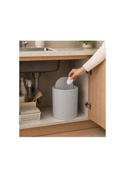 Novaflip Açılır Kapaklı Yuvarlak Çöp Kovası 6,25 L Kompakt & Modern Tasarım 22 19 Cm Gri
