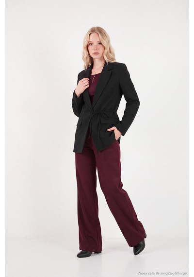 Lela Puantiye Astarlı Belden Bağlamalı Blazer Ceket Kadın Ceket 6524049 Siyah