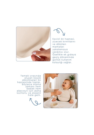 Babyjem Mini Silikon Mama Önlüğü Ekru