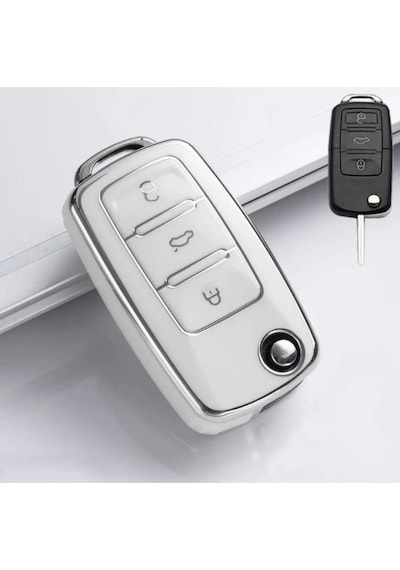 Gma Keys Vw Tiguan Jetta Golf 5 Golf 6 Scirocco Polo Caddy Transporter Nano Anahtar Kılıfı Beyaz Gümüş Renk