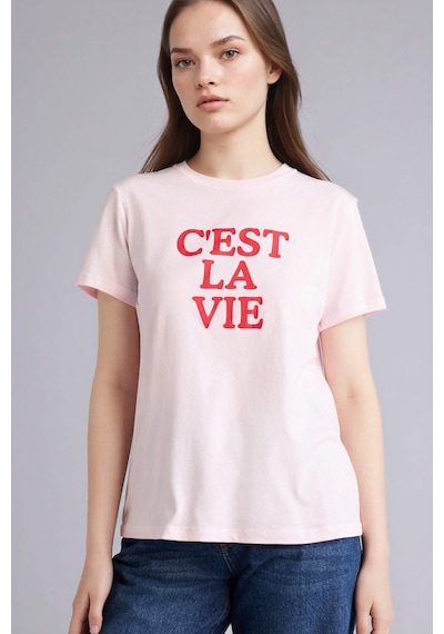 Defacto Slogan Baskılı Penye Kısa Kollu Tişört H1922ax26smpn671 Pembe-pn671
