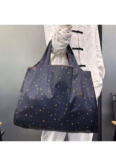 My Balli Store Büyük Boy Alışveriş Ve Pazar Çantası, Dayanıklı Polyester Omuz Tote Çanta Ay Desenli
