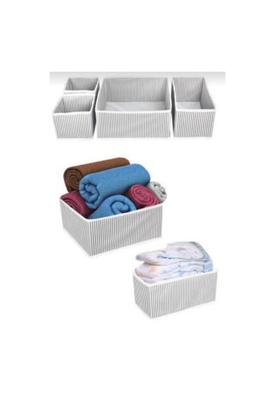 4'lü Çekmece Düzenleyici Kutu Seti - 1 - Kumaş - Çekmece İçi - 25 X 25 - Beyaz Diğer