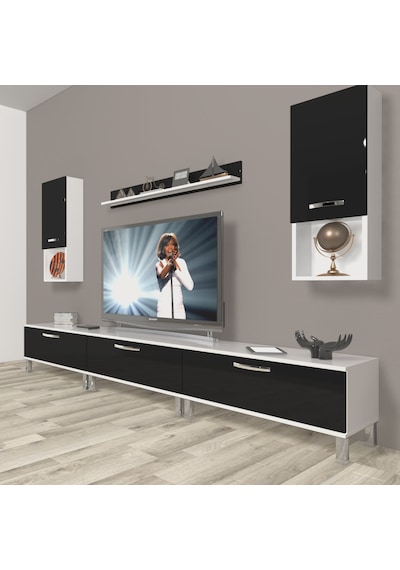 Decoraktiv Eko 270da Slm Krom Ayaklı Tv Ünitesi Tv Sehpası Beyaz - Ceviz