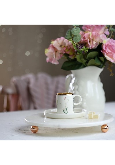 Akayev Mermer 25 CM Rose Gold Boncuk Ayaklı Beyaz Yuvarlak Sunuml