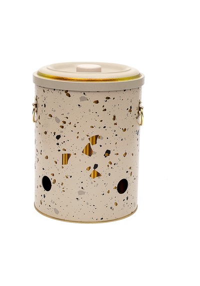Terrazzo Cream Desenli Metal Soğanlık, 17.5 X 22.5 Cm, 5 Lt