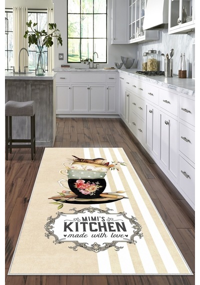 West Home Dijital Baskı Yıkanabilir Kaymaz Taban Mutfak Halısı Wh 436 Beige