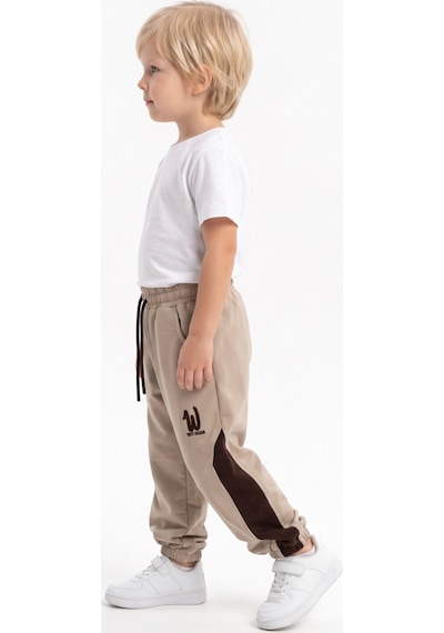 Toontoy Kids Toontoy Erkek Çocuk Paça W Nakışlı Garni Detaylı Eşofman Alt Bej
