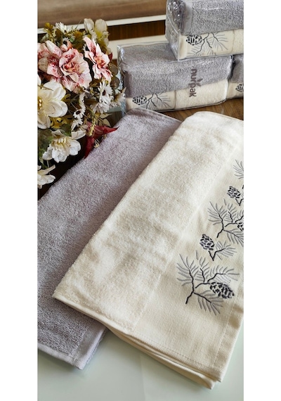 Nurpak Çeyizlik 2.li Set Lüks 50x90cm. %100 Pamuk El,yüz Havlusu Özel Hediyelik Ambalajda Lila