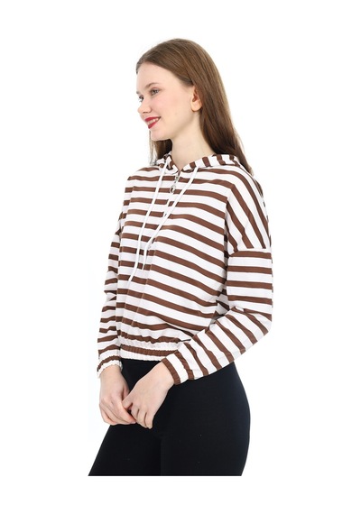 Kadın Crop Sweatshirt-kapüşonlu-yarım Fermuarlı-beli Lastikli- S 001
