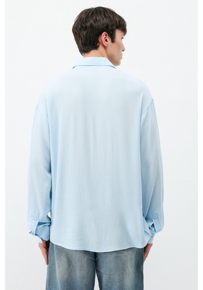 Vamos Hafif Dokulu Oversize Gömlek Bebe Mavi