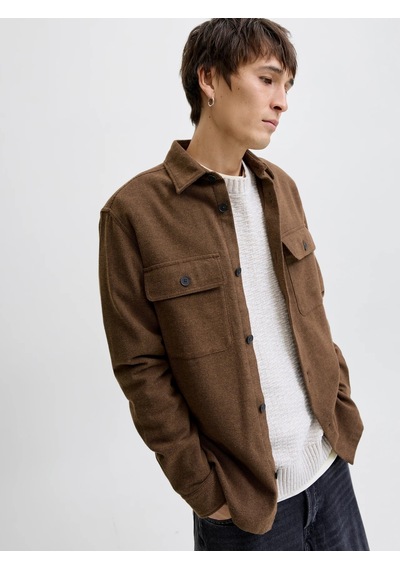 Jack & Jones Jack&jones Jprrayle Melange Solid L/s Erkek Gömlek 12286840 Kahverengi