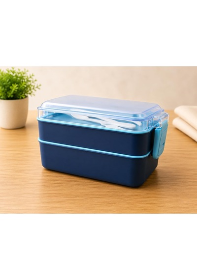 Dordoi Astrallife 2 Katlı Beslenme Kabı 850 Ml + 500 Ml Bölmeli Lunch Box Çatal Kaşık Seti Mavi Renk Çok Renkli