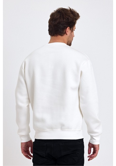 Tarz Cool Erkek Yumuşacık Kumaşlı Regular Fit Yuvarlak Yakalı Sweatshirt Beyaz