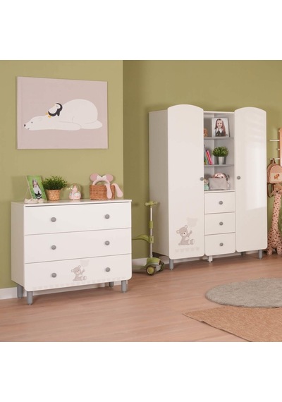 Meltem Kids Sweet Bear Bebek Ve Çocuk Odası Üç Çekmeceli Şifonyer Beyaz