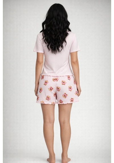 Kadın 01591 Kaşkorse Şortlu Pijama Takımı Pembe