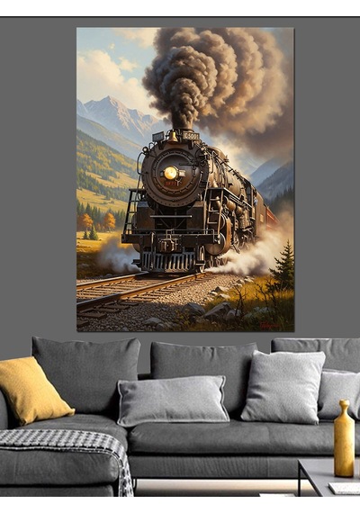 Ahşap Tablo Dağlar Arasından Gelen Tren Ünlü Tabloları