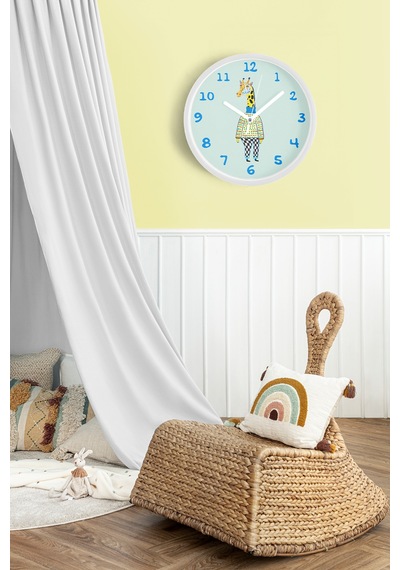 Sevimli Zürafa Çizimli Çocuk Odası Duvar Saati - 35cm - Önü Camlı Beyaz Kasa - Sessiz Mekanizma Beyaz