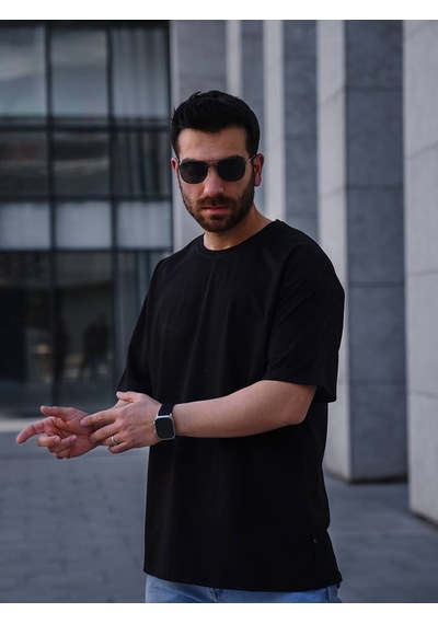 Erkek Oversize Tişört Siyah Siyah