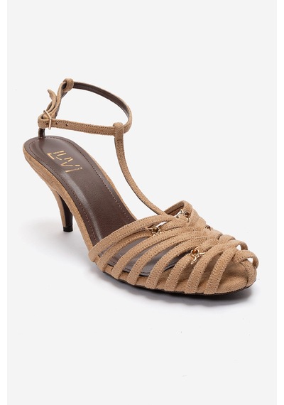 Luvishoes Ovıer Koyu Bej Süet Aksesuarlı Kadın Topuklu Ayakkabı