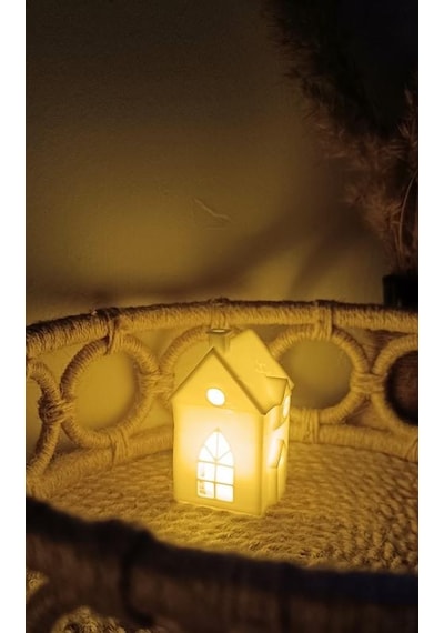Kış Evi Mumluk Noel Yılbaşı Süsü Dekoratif Biblo Tealight Mumluk Seti Mum Dahildir