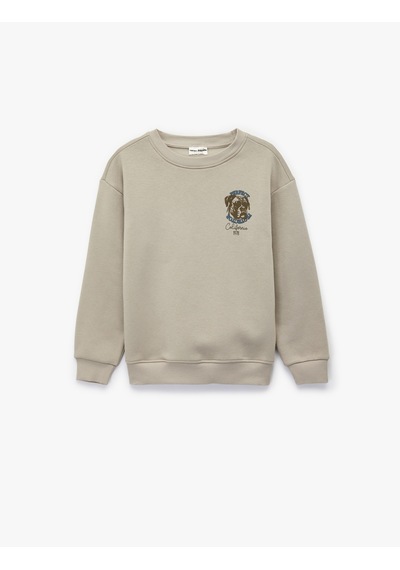 Koton Şardonlu Uzun Kollu Bisiklet Yaka Köpek Baskılı Sweatshirt Gri 6wkb10592tk Gri