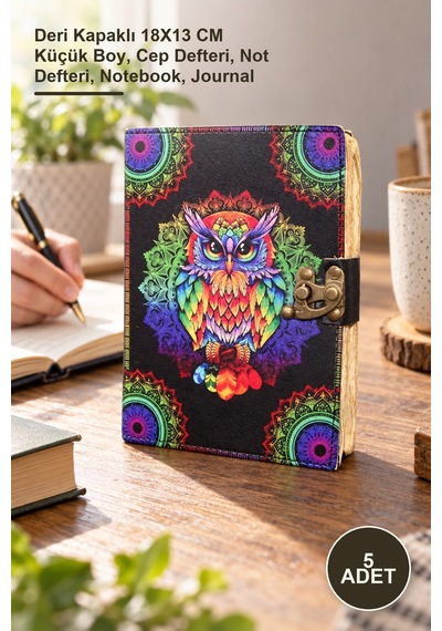5 Adet Baykuşlu Deri Defter Deri Kapaklı 18x13 Cm Küçük Boy, Cep Defteri, Not Defteri, Notebook, Journal 1