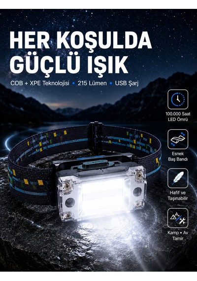 Usb Şarjlı Mini Led Kafa Feneri 50m 150m Geniş Ayd 3kafaa-8-0d904