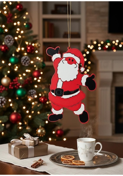 Lazer Kesim Ahşap Noel Baba Süsü 13 CM