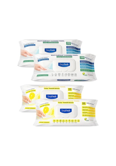 Deep Fresh Yüzey Temizlik Havlusu 100 Lü Normal Ve Limonlu 4 Lü Karma Paket beyaz