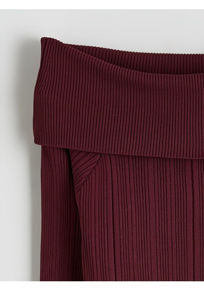 Lcw Comfort Kırmızı Kayık Yaka Triko Elbise