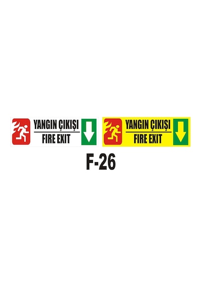 Fosforlu & Düz Levha Yangın Çıkışı Yönlendirme Fire Exıt Aşağı Ok