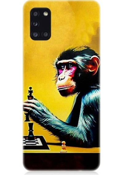 Samsung Galaxy A31 Uyumlu Satranç Oynayan Maymun Desenli Silikon Kılıf