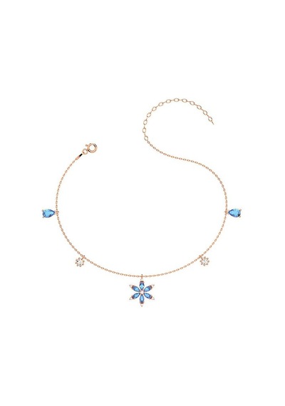 İndigo Takı Aqua Taşlı Lotus Çiçeği Rose Gümüş Halhal Çok Renkli