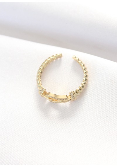 Kemer Tokası Tasarımlı Gold Renk Zirkon Taşlı Ayarlanabilir Yüzük 5886 Belirtilmemiş
