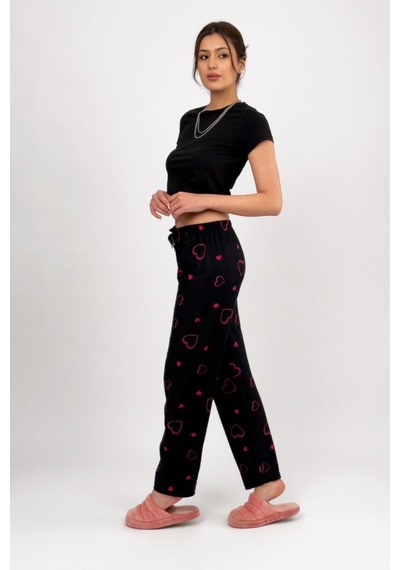Kadın Kadife Pijama Altı Eşofman Pamuklu Fuşya